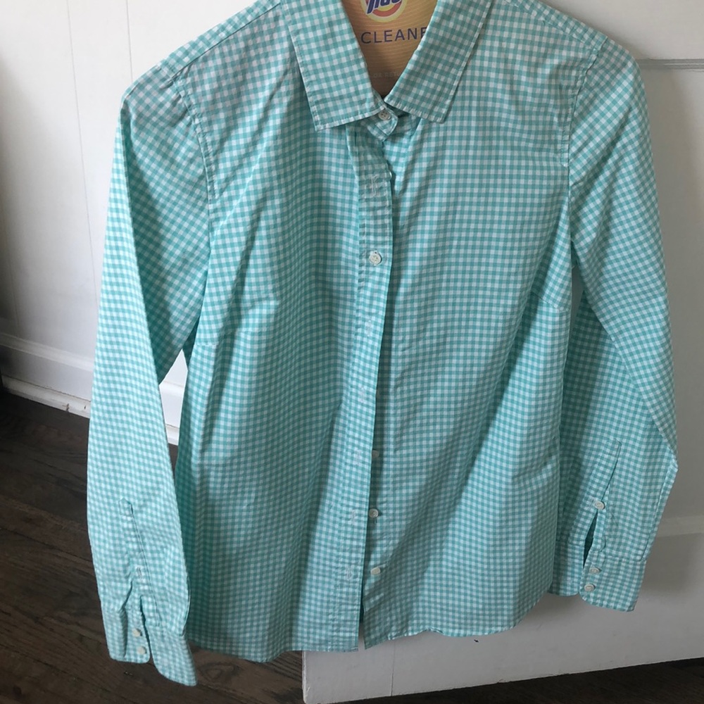 Size 0 J.Crew perfect shirt in mint/aqua gingham